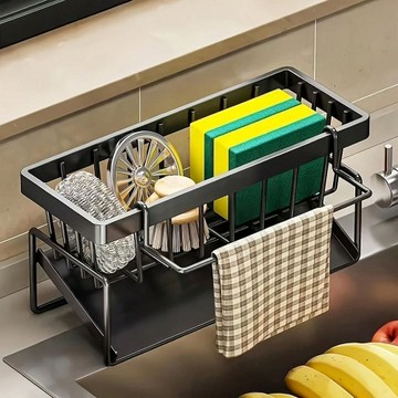 Sponge Holder for Kitchen Sink with Auto Draining Tray