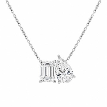 Double Pendant Necklace for Women, Pear & Emerald Cut Cubic Zirconia Necklace, Toi et Moi Inspired
