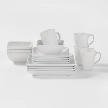 Square Rim Porcelain 16pc Dinnerware Set - Threshold